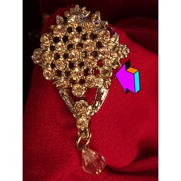 Vintage 60's Brandless Burgandy Formal Dress W/ Rhinestone Bodice & Brooch - Picture 8 of 9